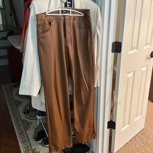 Brown Vegan Leather Straight Pants | Size L, Fits size 8 |